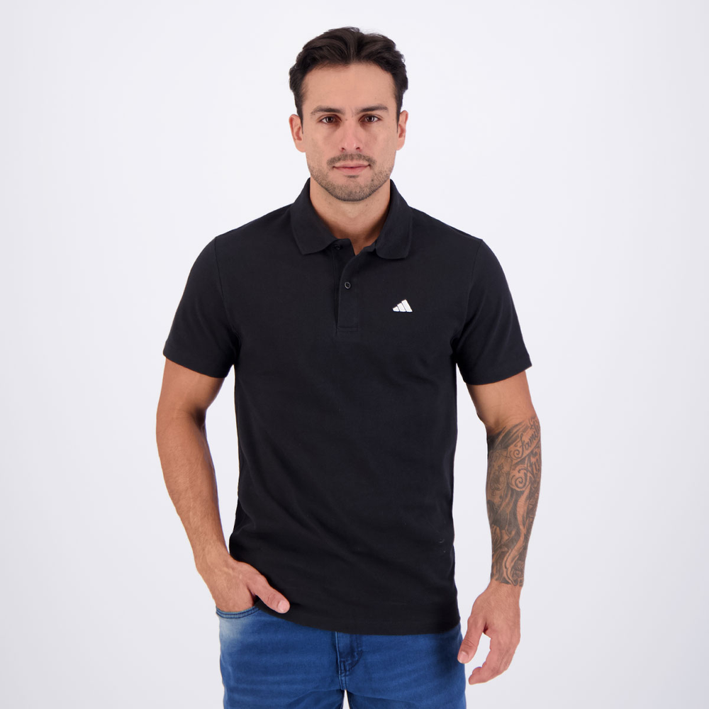 Camisa Adidas Polo Preta e Branca Camisa Adidas Polo Preta e Branca