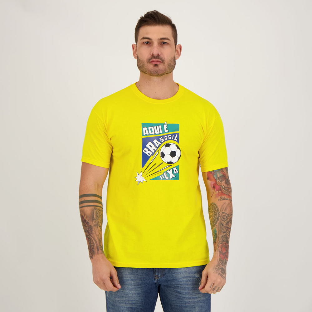 Camisa Aqui é Brasil Amarela Camisa Aqui é Brasil Amarela