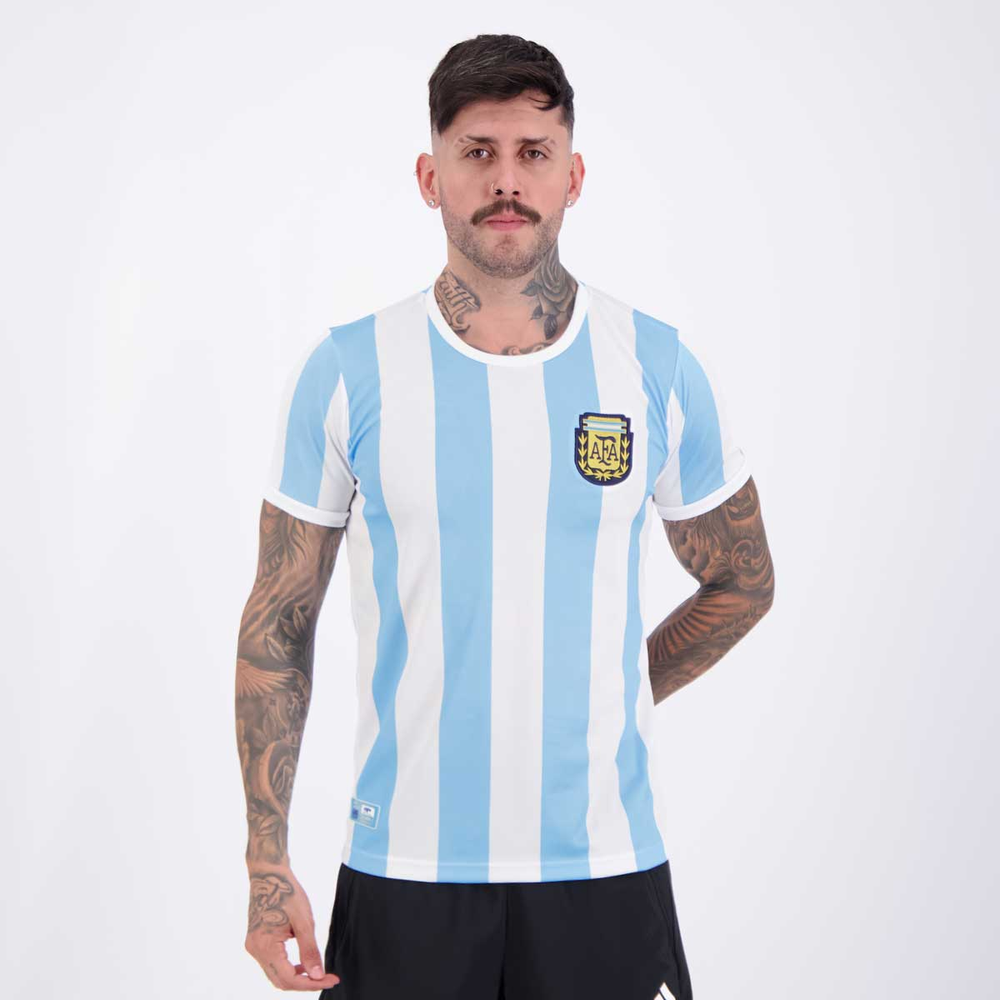 Camisa Argentina Retrô 1986 Azul e Branca Camisa Argentina Retrô 1986 Azul e Branca