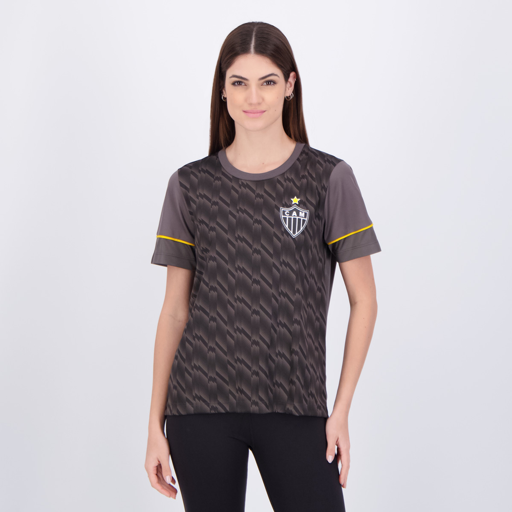 Camisa Atlético Mineiro Chiado Feminina Cinza Camisa Atlético Mineiro Chiado Feminina Cinza