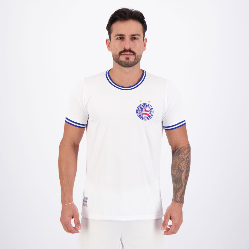 Camisa Bahia Retrô Jacquard Branca e Azul Camisa Bahia Retrô Jacquard Branca e Azul