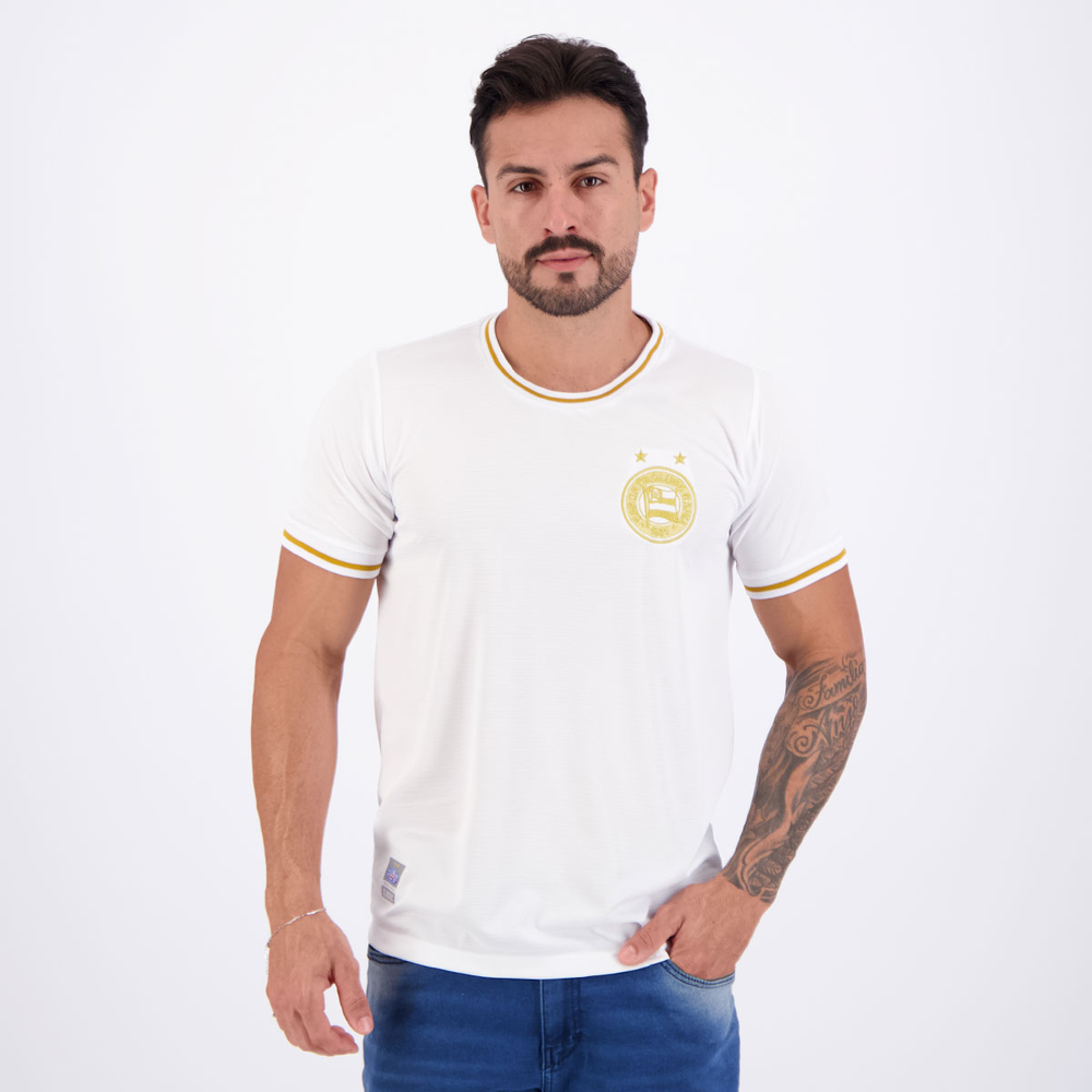 Camisa Bahia Retrô Jacquard Branca e Dourada Camisa Bahia Retrô Jacquard Branca e Dourada