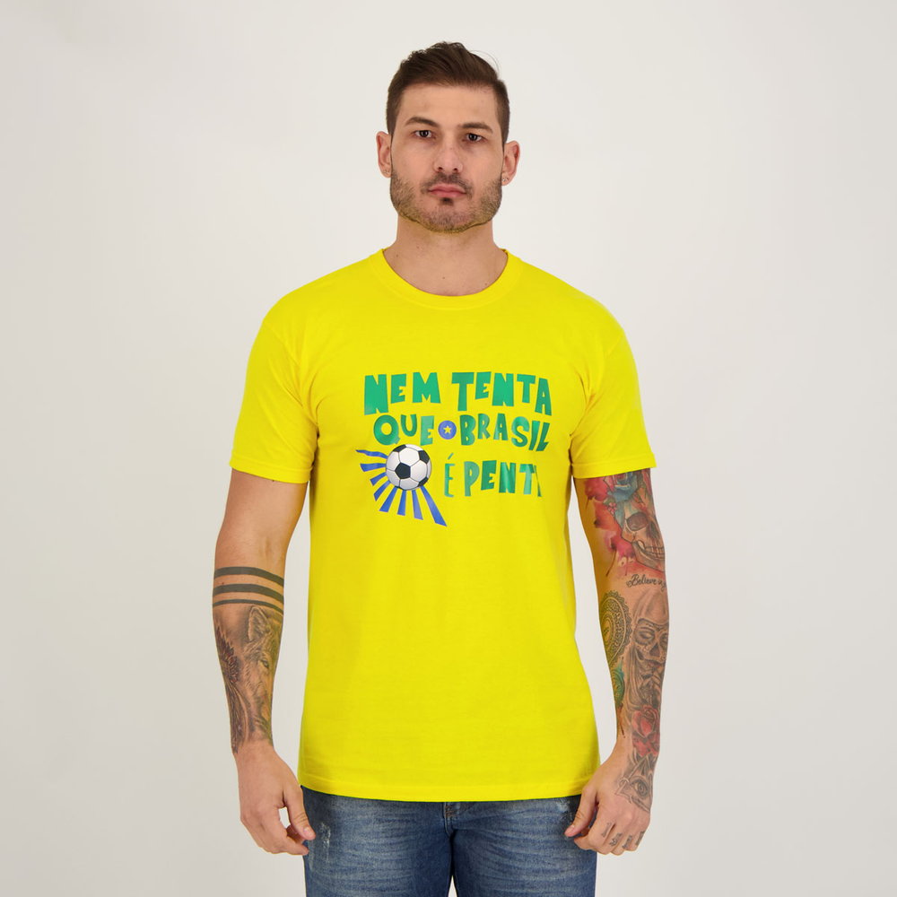 Camisa Brasil é Penta Amarela Camisa Brasil é Penta Amarela
