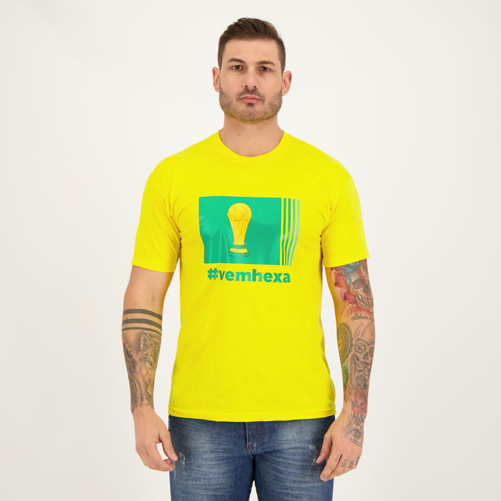 Camisa Brasil Vem Hexa Amarela Camisa Brasil Vem Hexa Amarela