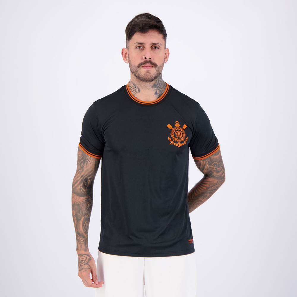 Camisa Corinthians Classic Dry Preta e Laranja Camisa Corinthians Classic Dry Preta e Laranja
