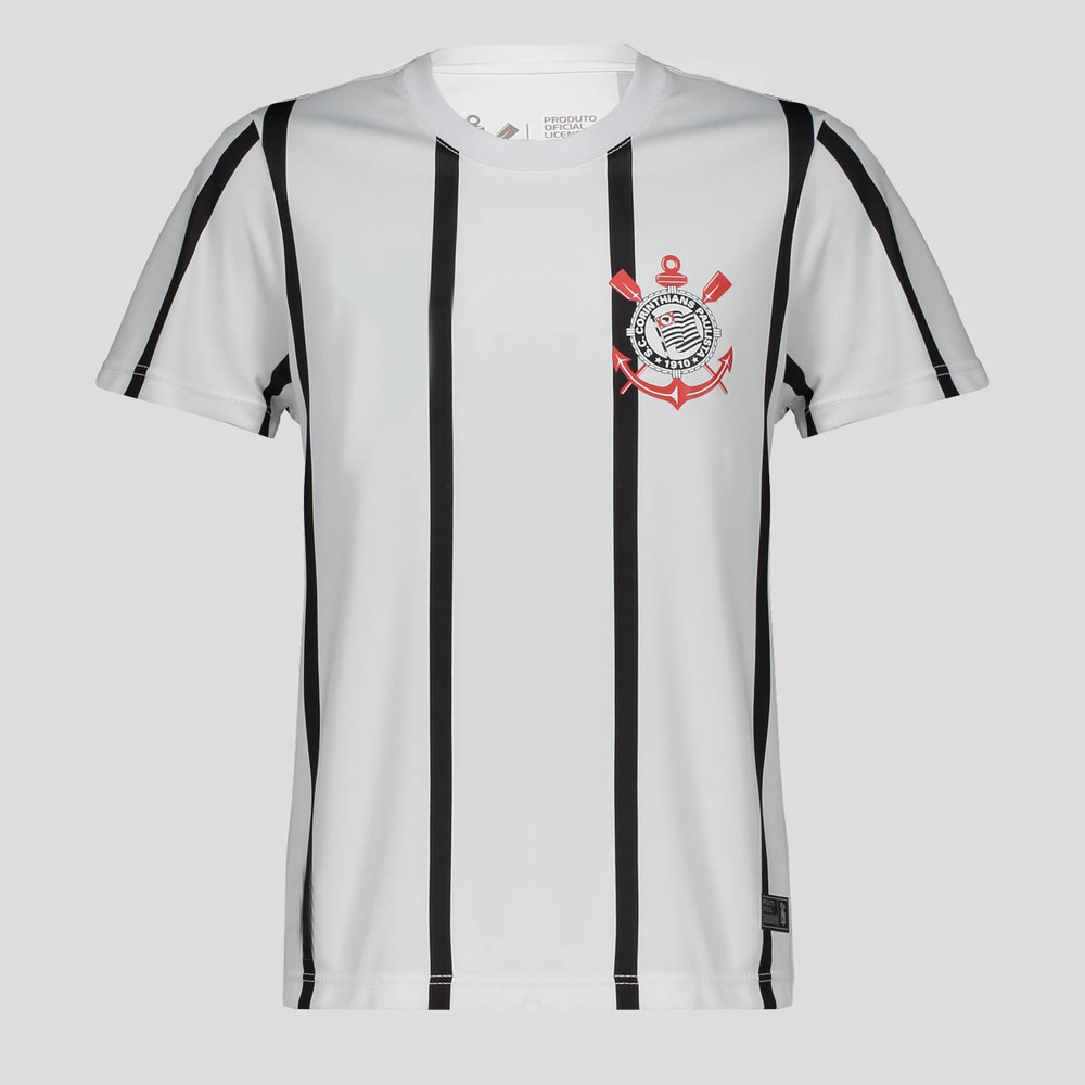 Camisa Corinthians Dryfit Listrada Infantil Branca e Preta Camisa Corinthians Dryfit Listrada Infantil Branca e Preta