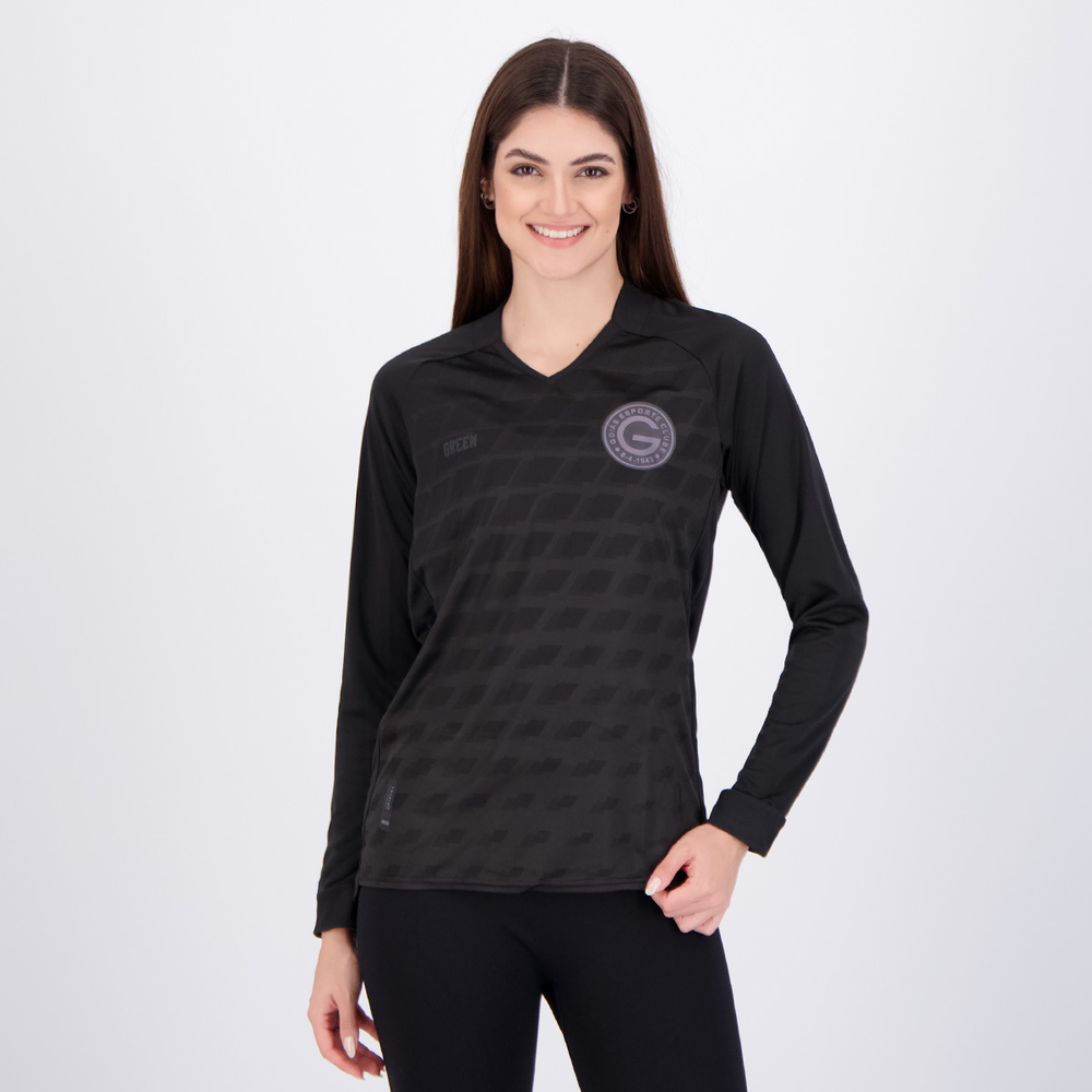 Camisa Gr33n Goiás Goleiro 2023 Manga Longa Feminina Preta Camisa Gr33n Goiás Goleiro 2023 Manga Longa Feminina Preta