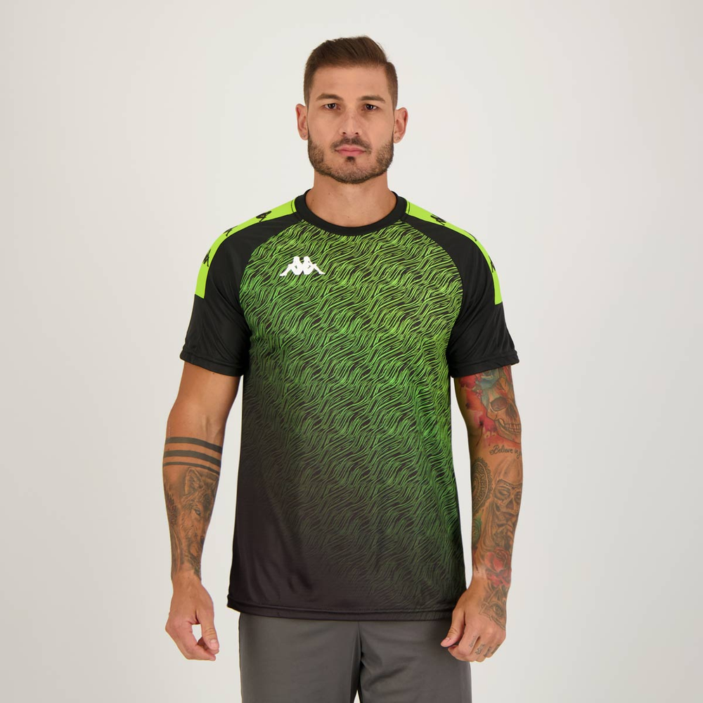 Camisa Kappa Sport Fischel Preta e Verde Camisa Kappa Sport Fischel Preta e Verde
