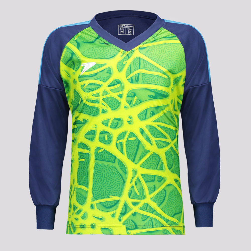 Camisa Manga Longa Poker Goleiro Fio Juvenil Azul e Verde