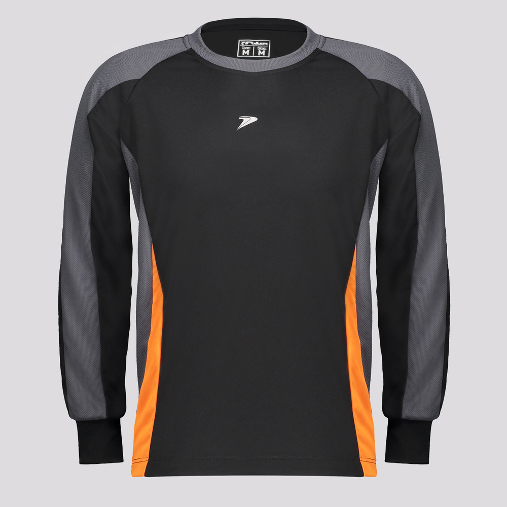 Camisa Manga Longa Poker Goleiro Invicto Juvenil Preta e Laranja