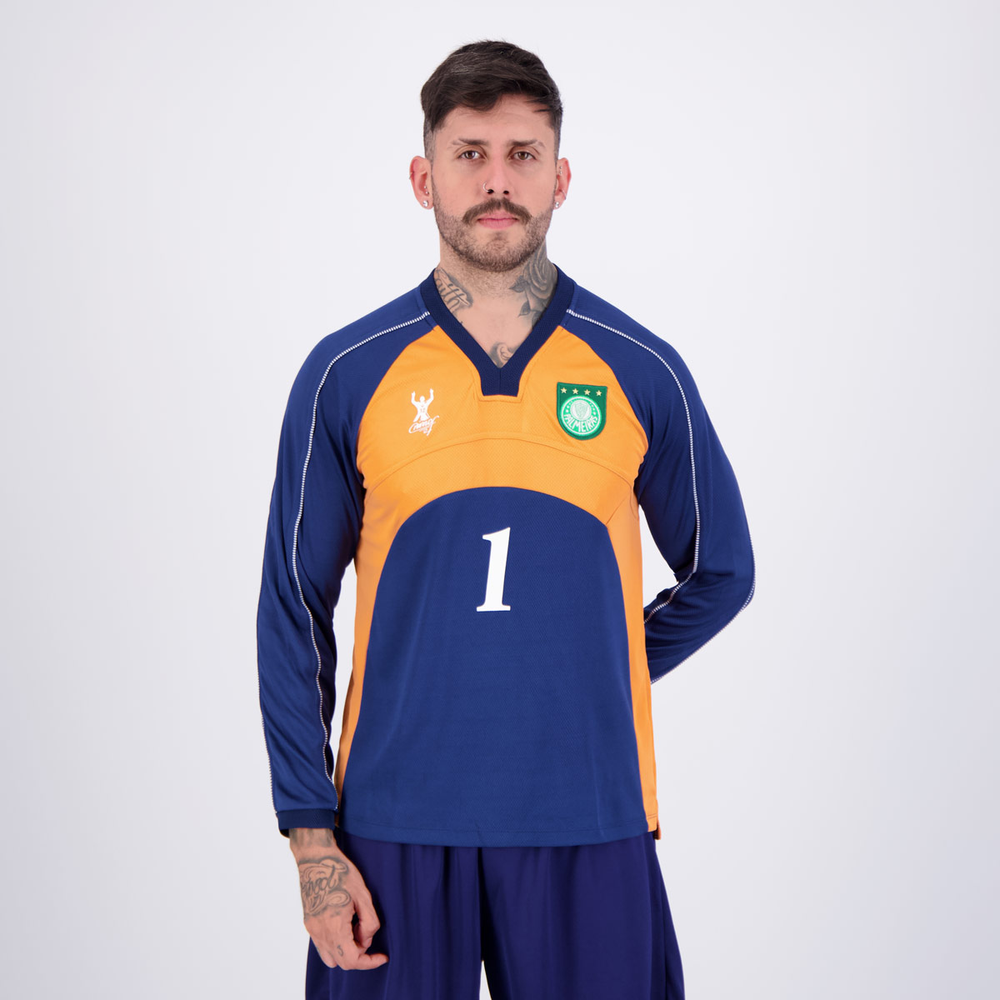 Camisa Palmeiras Goleiro Retrô 2000 Manga Longa Marinho e Laranja Camisa Palmeiras Goleiro Retrô 2000 Manga Longa Marinho e Laranja