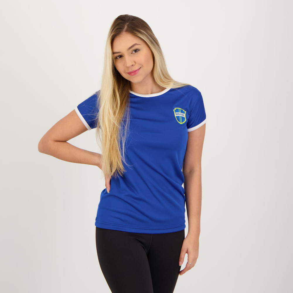 Camisa Placar Brasil Brasão Azul Feminina Camisa Placar Brasil Brasão Azul Feminina