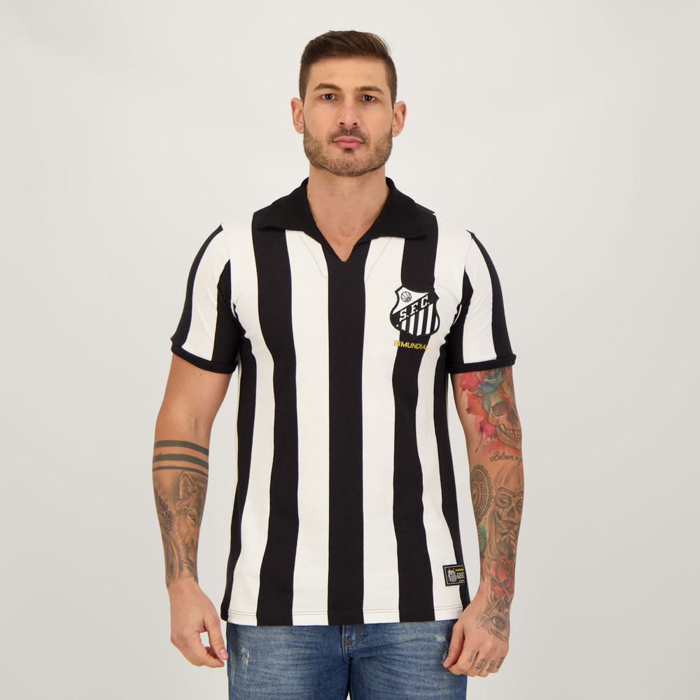 Camisa Santos Retrô Bimundial Preta e Branca Camisa Santos Retrô Bimundial Preta e Branca