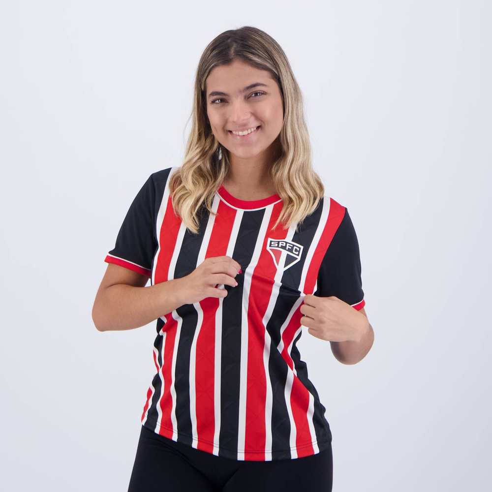 Camisa São Paulo Classmate Feminina Preta e Vermelha Camisa São Paulo Classmate Feminina Preta e Vermelha