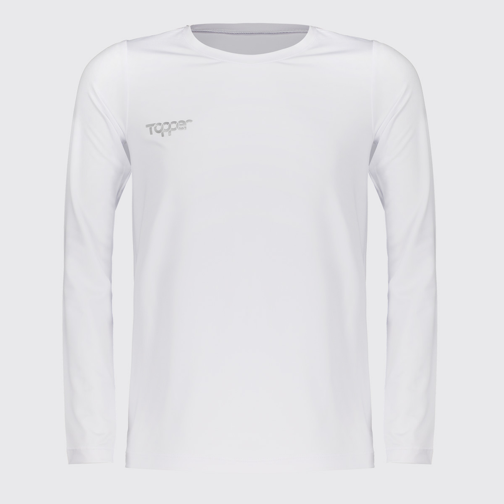 Camisa Térmica Topper Classic Manga Longa Juvenil Branca e Cinza Camisa Térmica Topper Classic Manga Longa Juvenil Branca e Cinza
