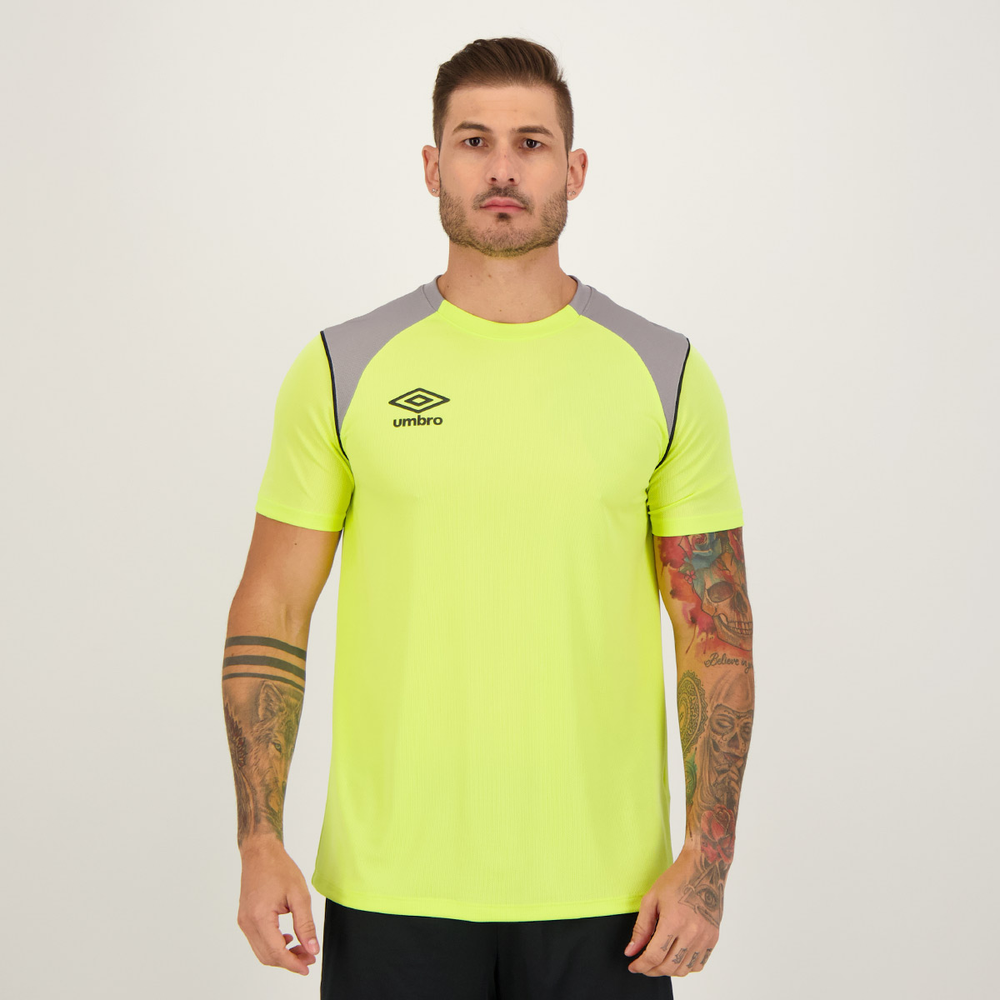 Camisa Umbro Color Pipe Verde Limão e Cinza Camisa Umbro Color Pipe Verde Limão e Cinza