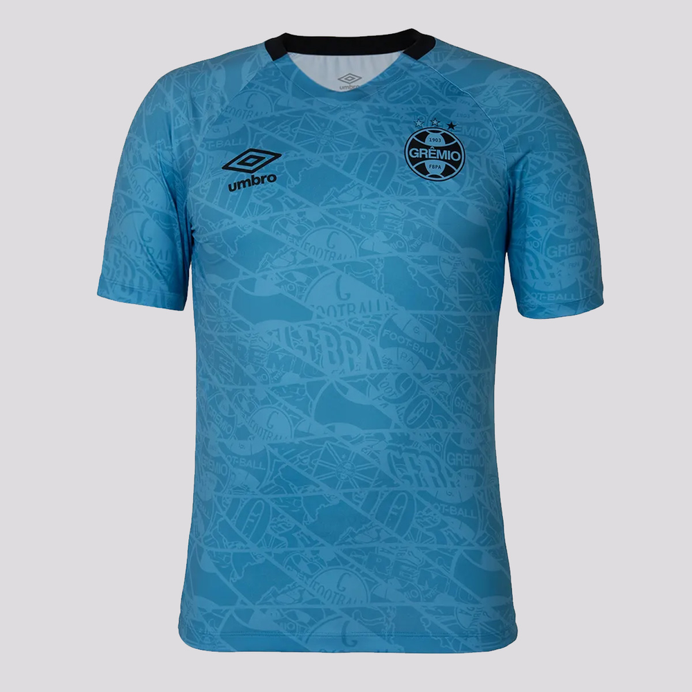 Camisa Umbro Grêmio Aquecimento 2025 Azul e Preta Camisa Umbro Grêmio Aquecimento 2025 Azul e Preta