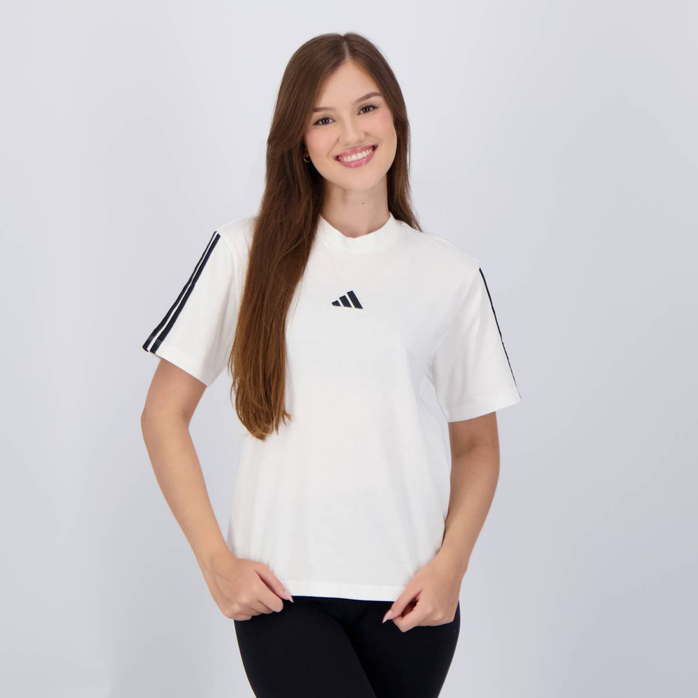 Camiseta Adidas 3 Stripes Feminina Branca Camiseta Adidas 3 Stripes Feminina Branca