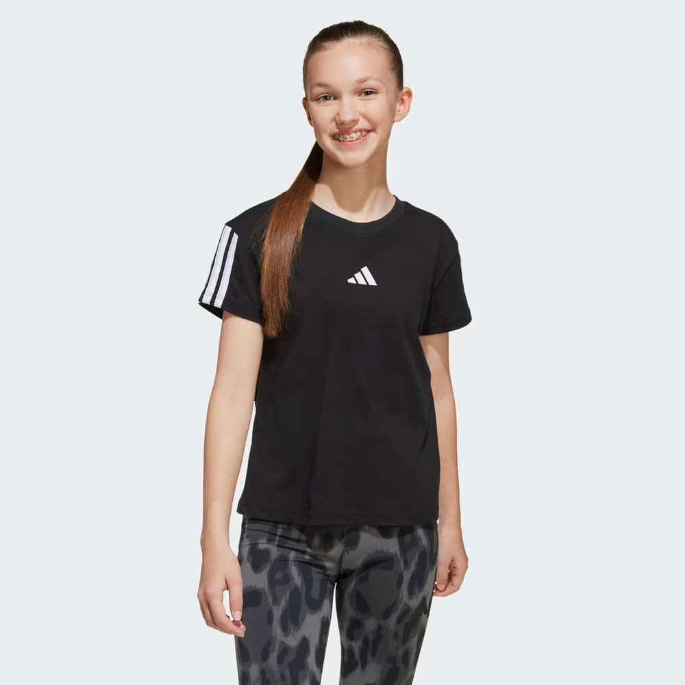 Camiseta Adidas 3 Stripes Juvenil Preta e Branco