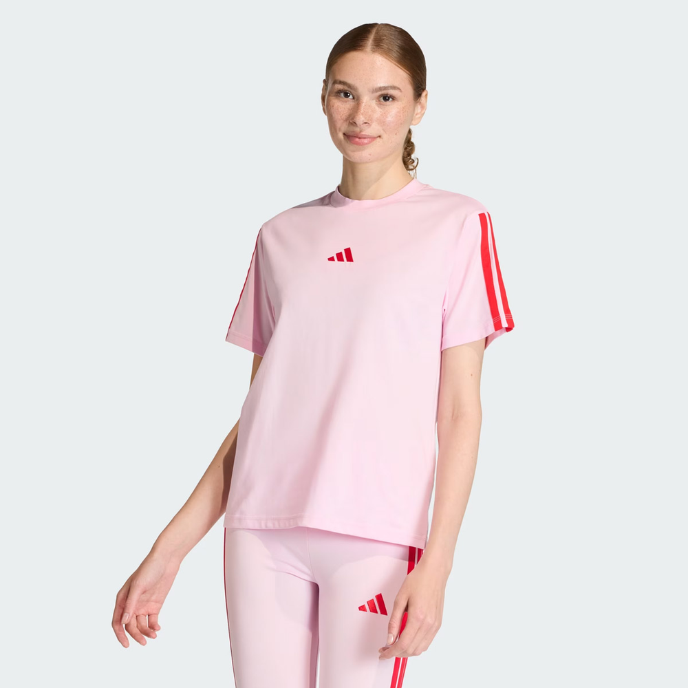 Camiseta Adidas 3 Stripes Logo Feminina Rosa Camiseta Adidas 3 Stripes Logo Feminina Rosa