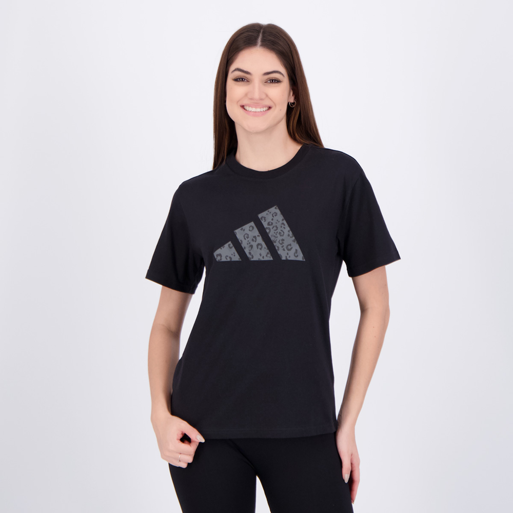 Camiseta Adidas Animal Print Logo Feminina Preta Camiseta Adidas Animal Print Logo Feminina Preta