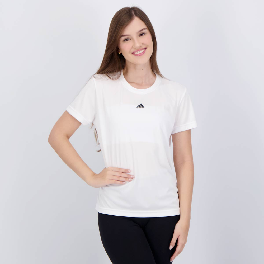 Camiseta Adidas Basic Treino Feminina Branca Camiseta Adidas Basic Treino Feminina Branca