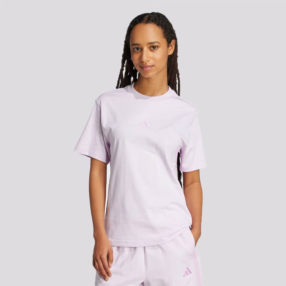 Camiseta Adidas ESS 3 Stripes Feminina Lilás Camiseta Adidas ESS 3 Stripes Feminina Lilás