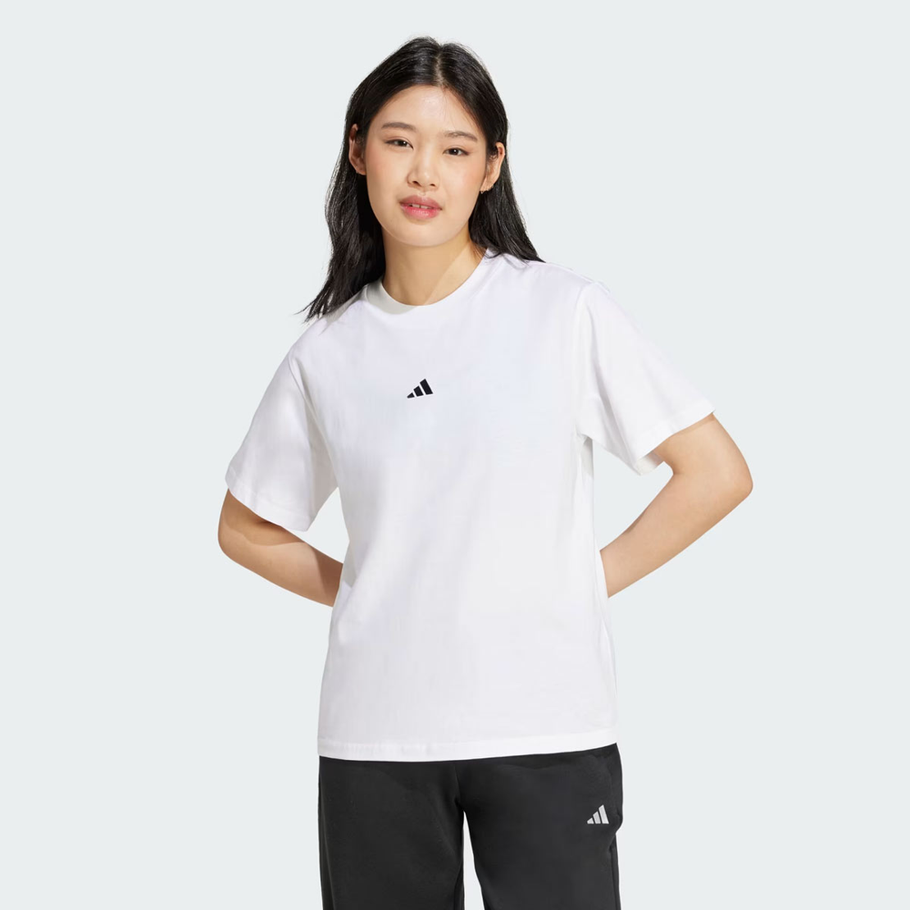 Camiseta Adidas Ess Small Logo Feminina Branca e Preta Camiseta Adidas Ess Small Logo Feminina Branca e Preta