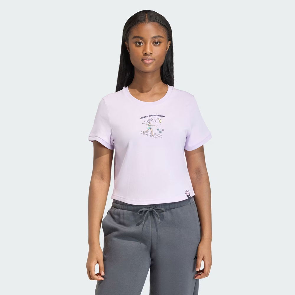Camiseta Adidas Grafica Doodle 2 Feminina Lilás Camiseta Adidas Grafica Doodle 2 Feminina Lilás