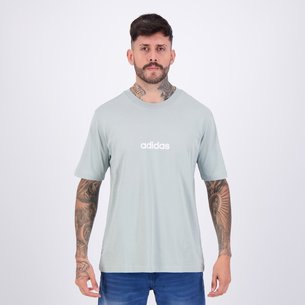 Camiseta Adidas Logo Linear Verde e Branca Camiseta Adidas Logo Linear Verde e Branca