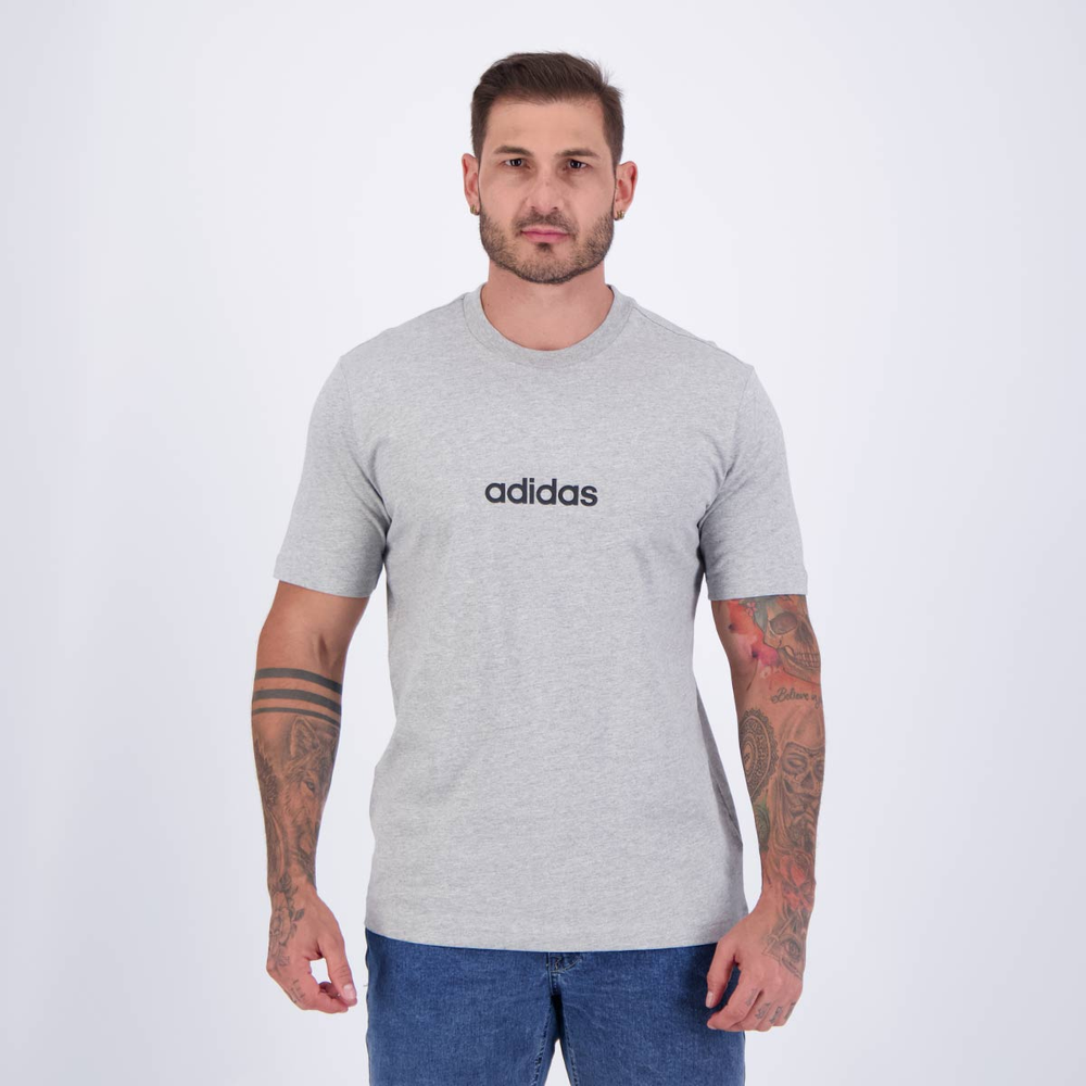 Camiseta Adidas Small Logo Linear Cinza Camiseta Adidas Small Logo Linear Cinza