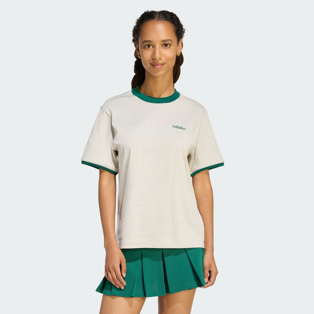 Camiseta Adidas W CP Feminina Bege e Verde Camiseta Adidas W CP Feminina Bege e Verde