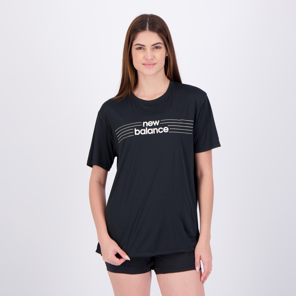 Camiseta New Balance Linear Performance Feminina Preta Camiseta New Balance Linear Performance Feminina Preta
