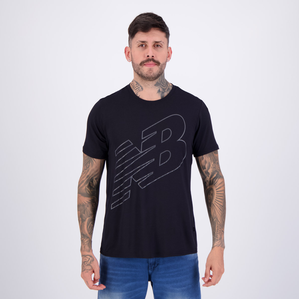 Camiseta New Balance Logo Performance Preta Camiseta New Balance Logo Performance Preta