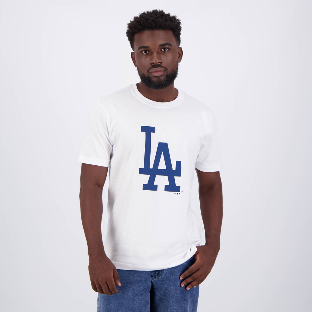 Camiseta New Era MLB Los Angeles Dodgers Essentials Branca e Azul Camiseta New Era MLB Los Angeles Dodgers Essentials Branca e Azul
