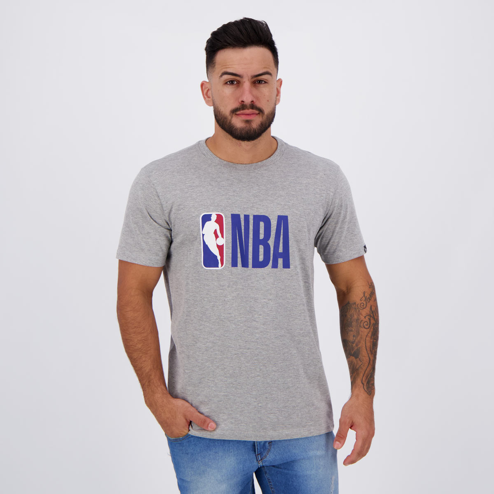 Camiseta New Era NBA Essentials Logo Cinza Mescla Camiseta New Era NBA Essentials Logo Cinza Mescla
