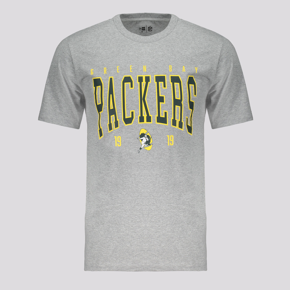 Camiseta New Era NFL Green Bay Packers Core Cinza e Amarela Camiseta New Era NFL Green Bay Packers Core Cinza e Amarela