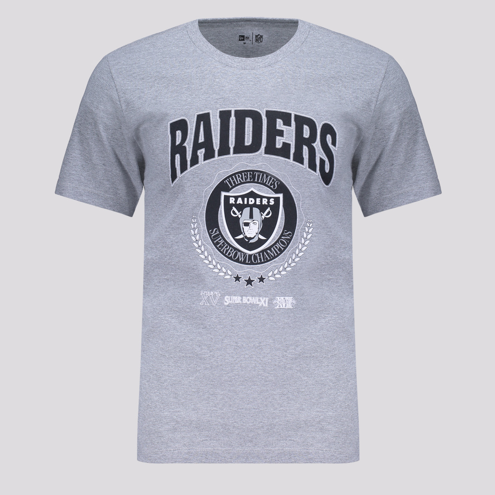 Camiseta New Era NFL Las Vegas Raiders Core Cinza e Preta Camiseta New Era NFL Las Vegas Raiders Core Cinza e Preta