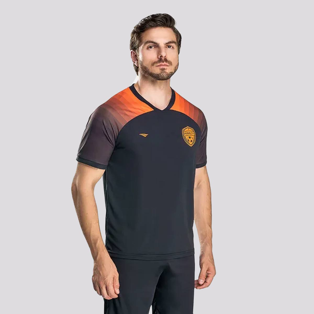 Camiseta Penalty Futebol Preta e Laranja Camiseta Penalty Futebol Preta e Laranja