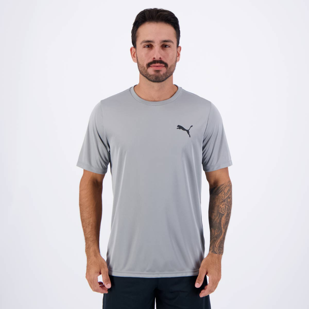 Camiseta Puma Active Small Logo Cinza e Preta Camiseta Puma Active Small Logo Cinza e Preta