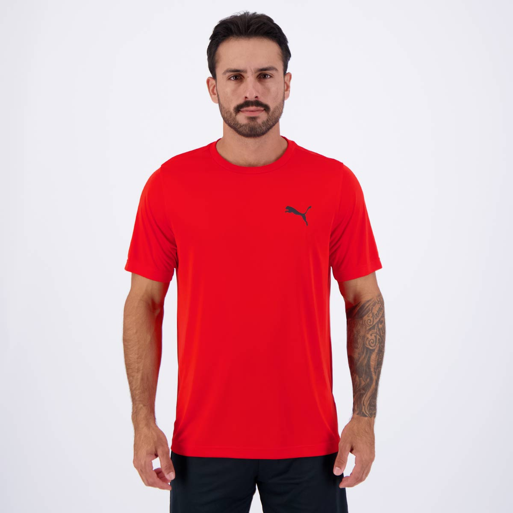 Camiseta Puma Active Small Logo Vermelha e Preta Camiseta Puma Active Small Logo Vermelha e Preta