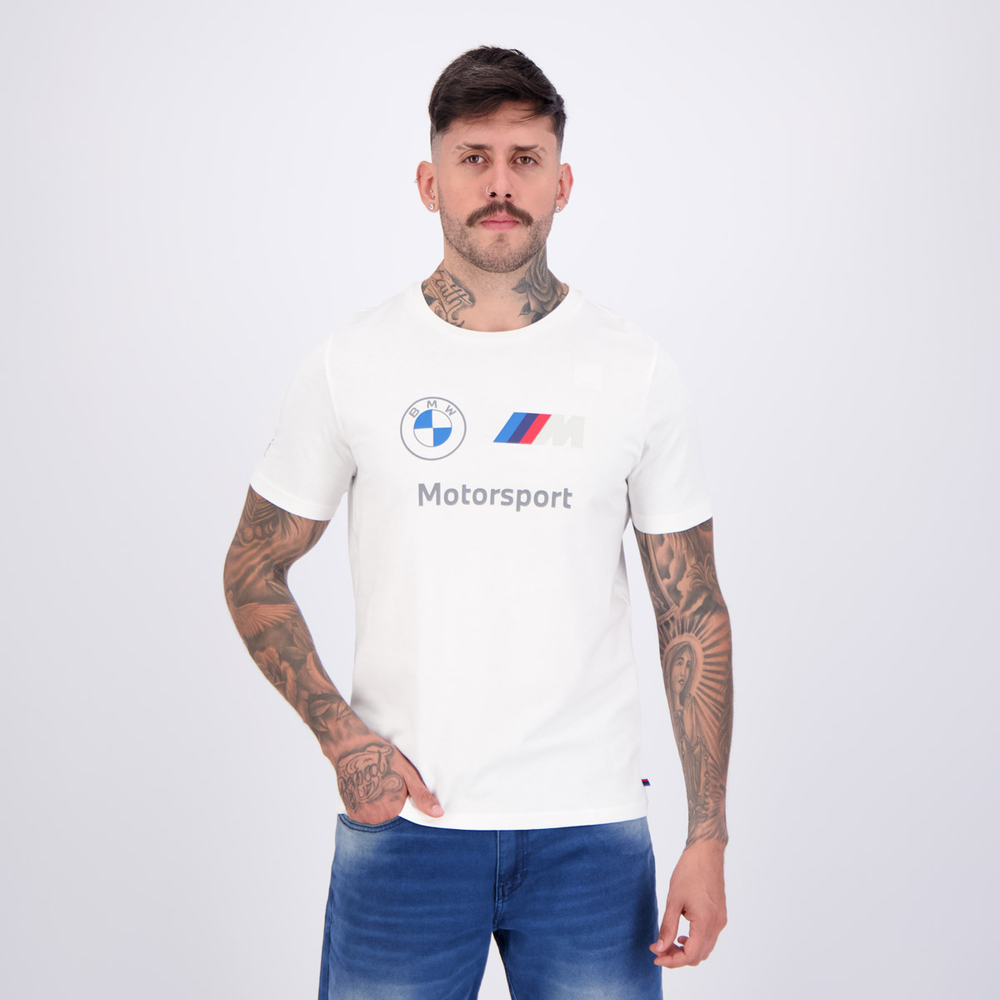 Camiseta Puma BMW MMS Ess Logo Branco Camiseta Puma BMW MMS Ess Logo Branco