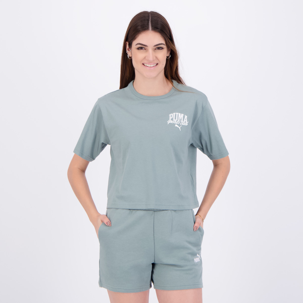Camiseta Puma Class Relaxed Crop Tee Feminina Verde Camiseta Puma Class Relaxed Crop Tee Feminina Verde