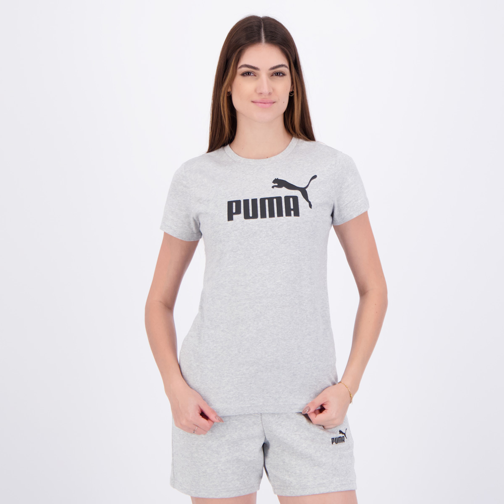 Camiseta Puma ESS No. 1 Logo Feminina Cinza Camiseta Puma ESS No. 1 Logo Feminina Cinza