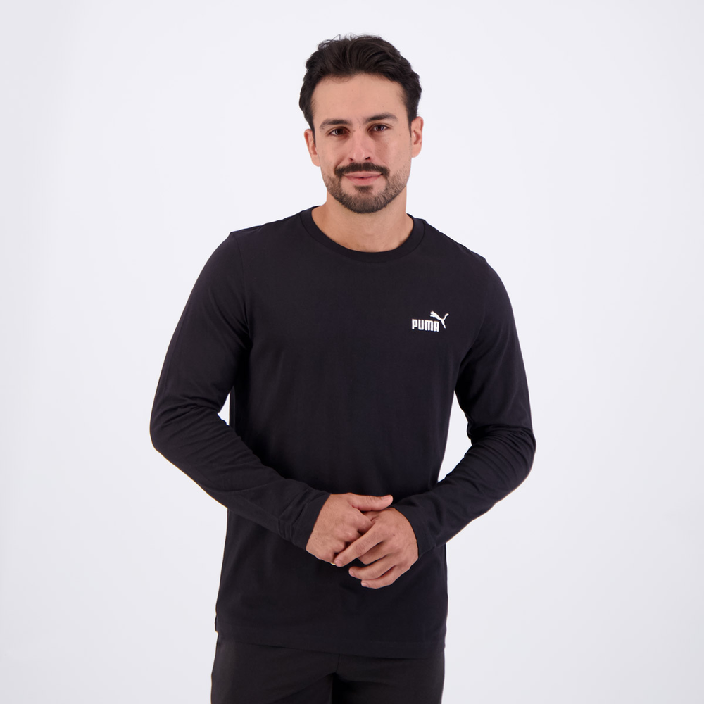 Camiseta Puma ESS No. 1 Manga Longa Preta Camiseta Puma ESS No. 1 Manga Longa Preta