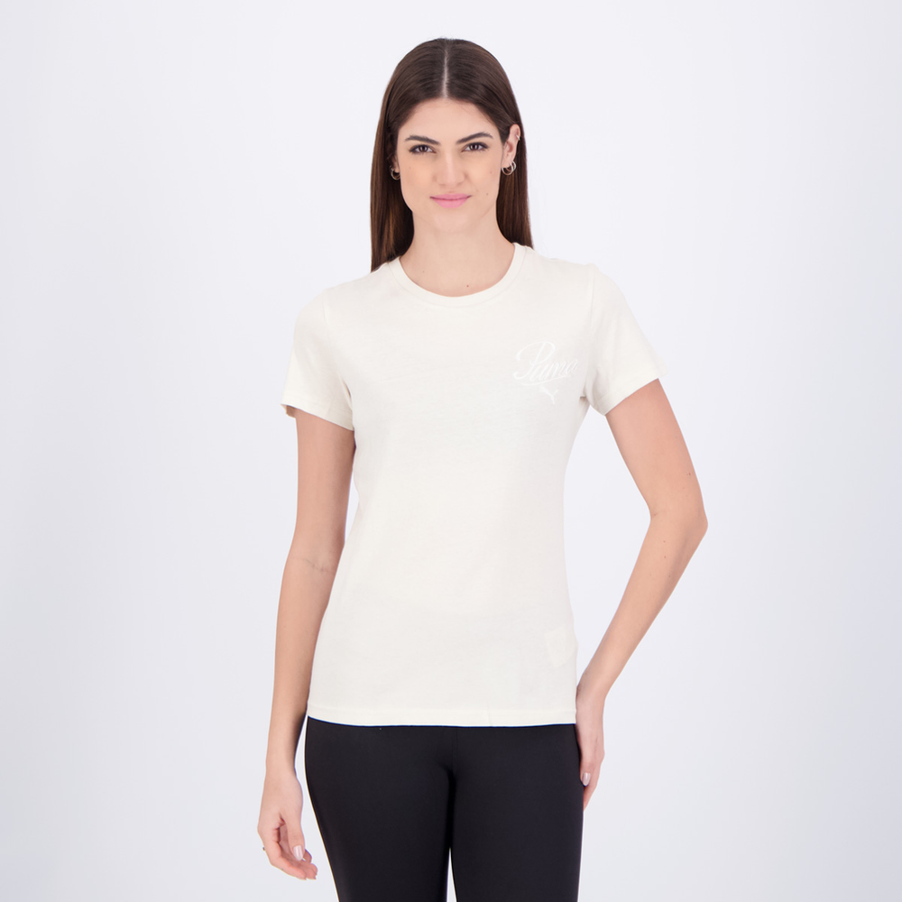 Camiseta Puma ESS Script Feminina Off White Camiseta Puma ESS Script Feminina Off White