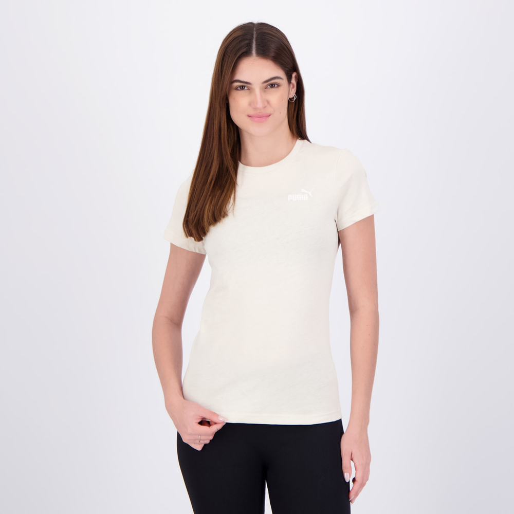 Camiseta Puma ESS Small No. 1 Logo Feminino Bege Camiseta Puma ESS Small No. 1 Logo Feminino Bege