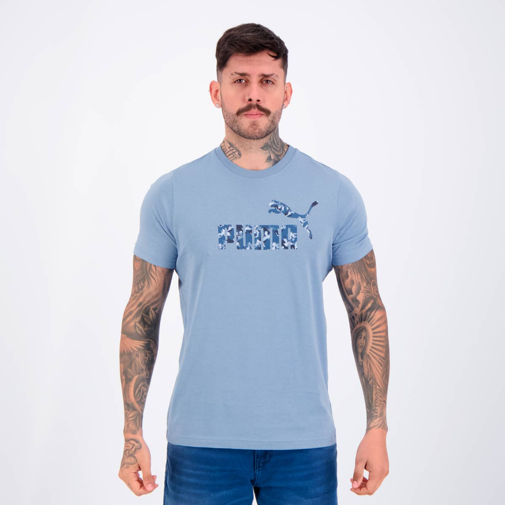 Camiseta Puma Essentials Camo Tee Azul Camiseta Puma Essentials Camo Tee Azul