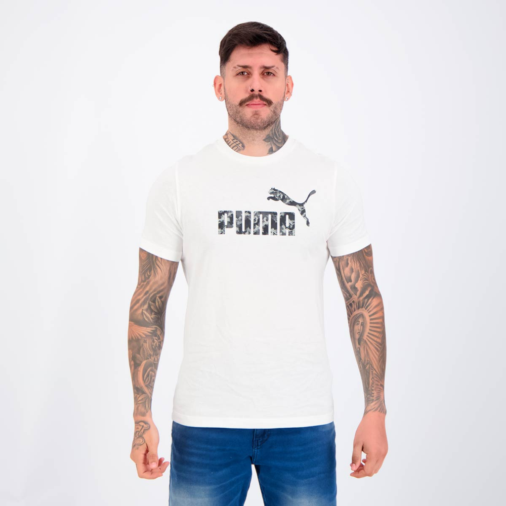 Camiseta Puma Essentials Camo Tee Branca Camiseta Puma Essentials Camo Tee Branca
