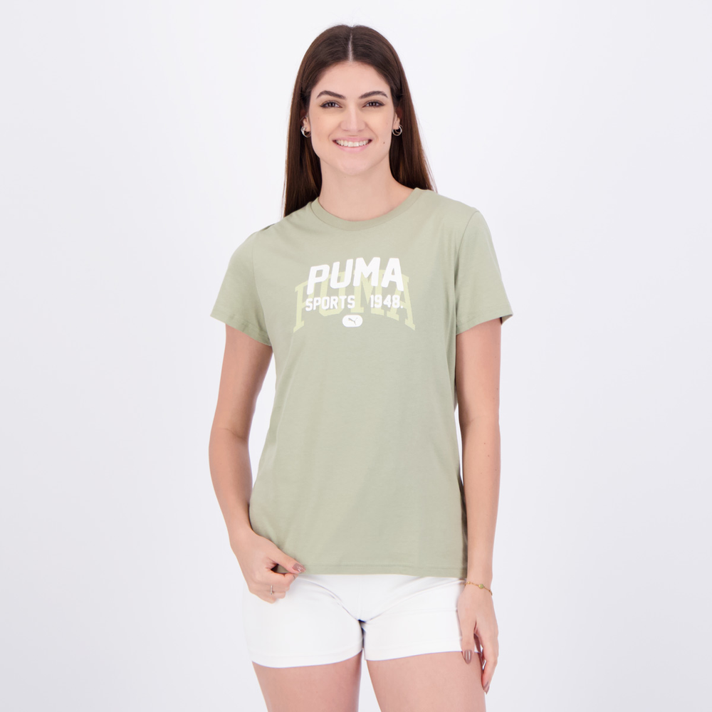Camiseta Puma Graphics Varsity Feminina Verde Camiseta Puma Graphics Varsity Feminina Verde